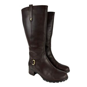 BLONDO Aqua Protect Block Heel Knee-High Chocolate Brown Leather Riding Boots 7M